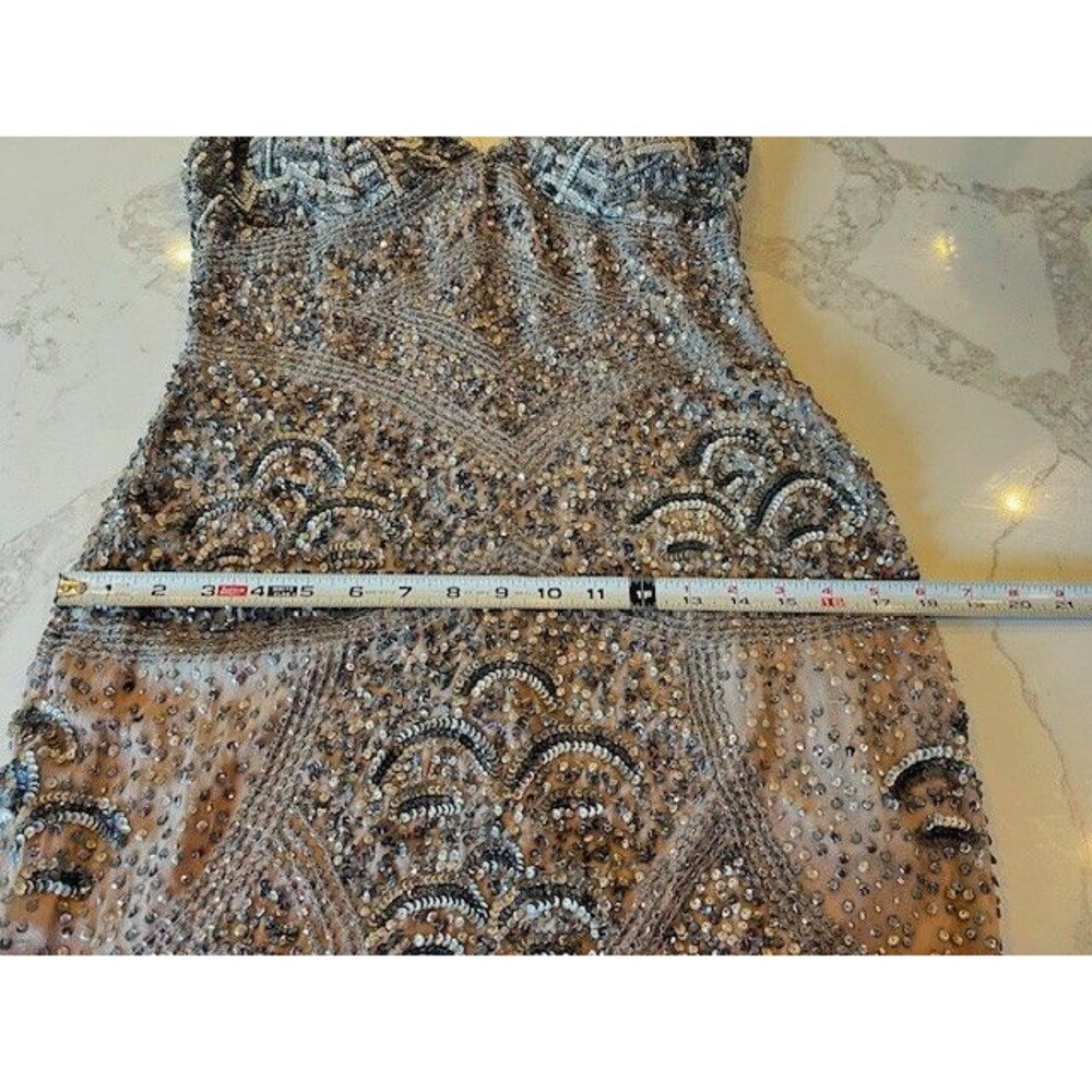 Aiden Mattox Silver Sequin Camisole Dress Size 6 Stone Lining Spaghetti Straps - Picture 8 of 16